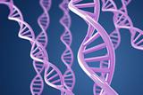 Purple DNA helices on a blue background with shallow DOF
