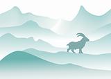 winter mountains with mountain goat