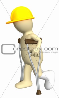Builder with crutches