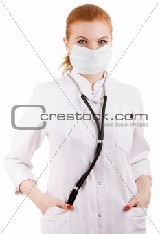 Red head doctor in mask