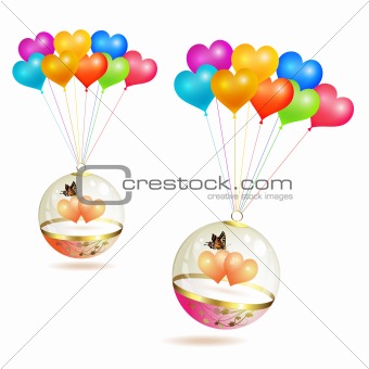 Glass globes with hearts