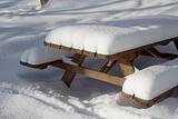 Snow covered picnic table