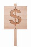 Wooden dollar sign, isolated, clipping path.