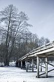 wooden bridge in winter 