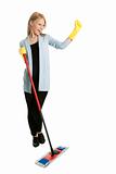 Cheerful woman having fun while cleaning