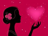 beautiful girl silhouette with star heart 