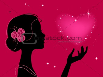 beautiful girl silhouette with star heart 