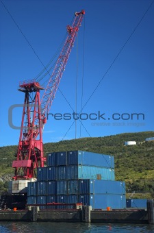 Crane and containers