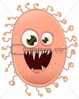 Red cartoon bacteria character