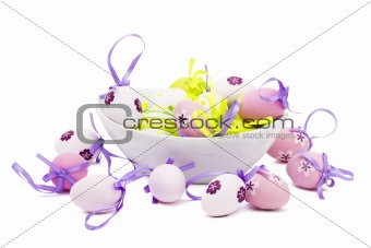 small tender pastel easter eggs in a white bowl