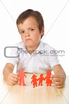 Divorce concept with sad kid-focus on hands