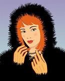 young beautiful woman in a black fur coat 