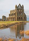 Ancient english abbey with reflection