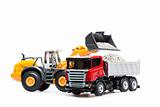 The heavy bulldozer and heavy truck