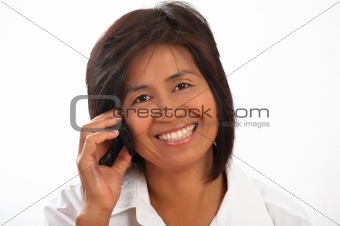 Portrait of a woman with a mobile