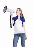 young woman with bullhorn
