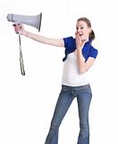 young woman with bullhorn