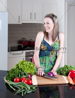 young woman preparing healthy vegetables
