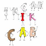 Set of cartoon style letters I, K, C, A, B