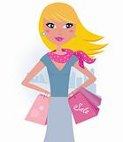 Shopping in the city: Blond shopper girl with pink bags