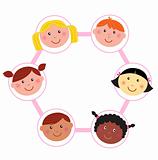 Multicultural kids head circle - icons isolated on white