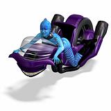 blue alien on a futuristic bike