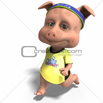 cute toon pig takes a jogging run