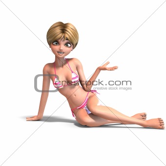 cute and funny cartoon girl wearing a two piece bikini
