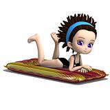 cute cartoon girl laying on an inflatable bed