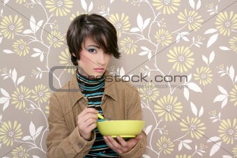 breakfast cereal bowl soup dish retro woman vintage