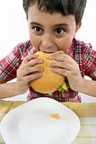 boy eating  hamburger
