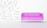 Pink sofa and decorative letters
