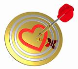 Heart on dart board with dart