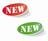 Oval colorful labels with the words NEW
