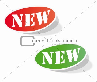 Oval colorful labels with the words NEW