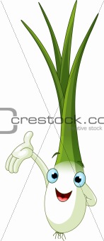 Green Onion Character Presenting Something