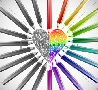 Heart With Color Pencils. Vector illustration