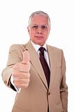businessman with thumb raised as a sign of success, isolated on white background. studio shot