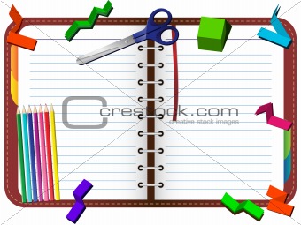 Organizer with pencils, scissors and paper pieces set