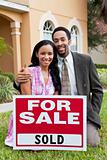 African American Couple & House For Sale Sold Sign