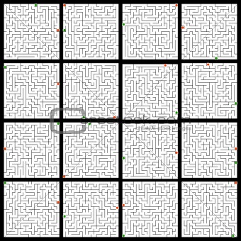 Set of 16 perfect maze. EPS 8