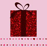 Red gift box and hearts valentine card. EPS 8