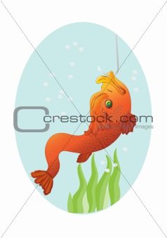 Gold fish on a hook