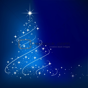 Blue vector abstract winter background with stars Christmas tree