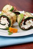 Zucchini rolls with pepper bacon and cheese