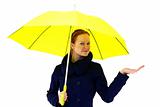 redhead young woman holding an umbrella