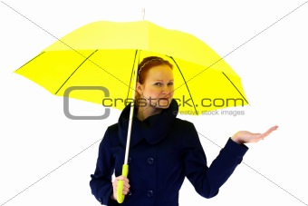 redhead young woman holding an umbrella