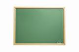 empty blackboard with wooden frame and chalks