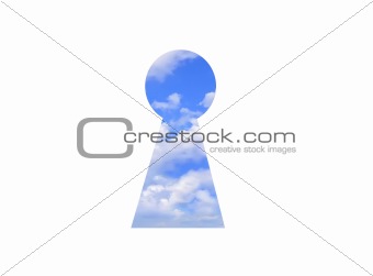 Sky in keyhole isolated on white background