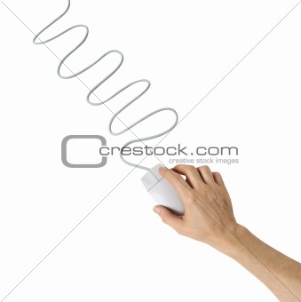Hand and computer mouse isolated on white background